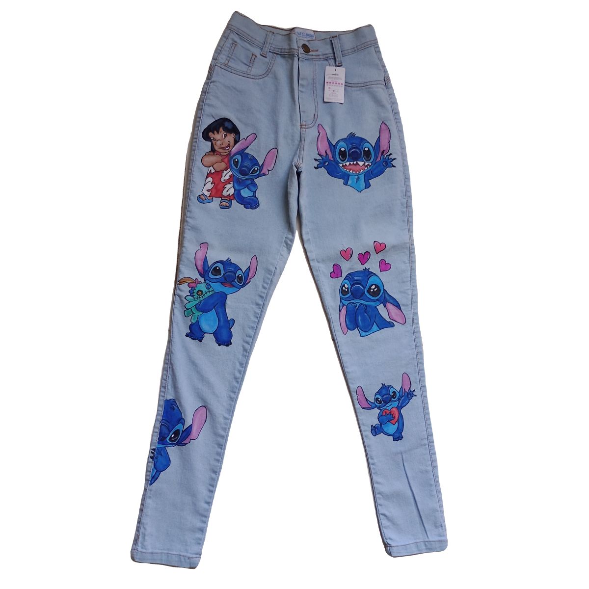Calça jeans pintada a mao stitch
