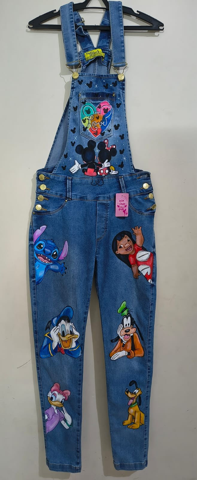 Macacão mickey jeans pintada a mão