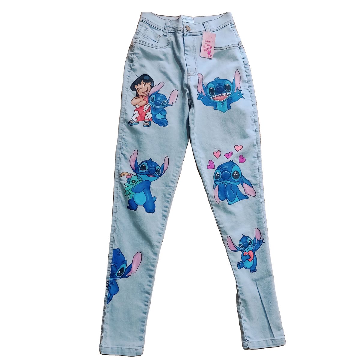 Calça jeans pintada a mao stitch