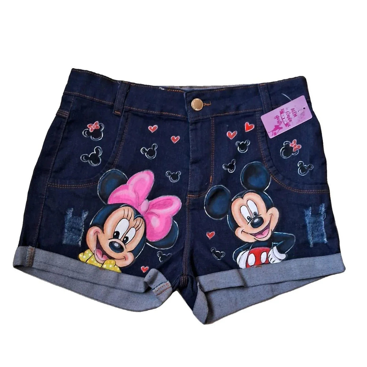 shorts jeans mickey pintado a mao