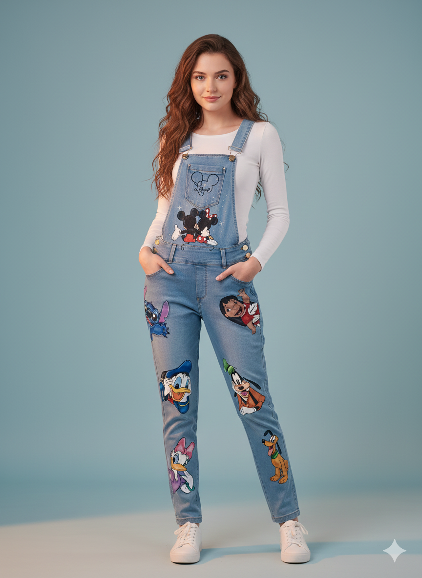 jardineira jeans mickey disney