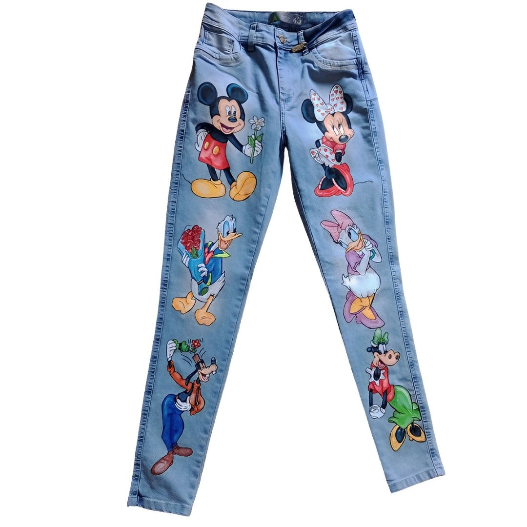 calça jeans pintada a mao disney