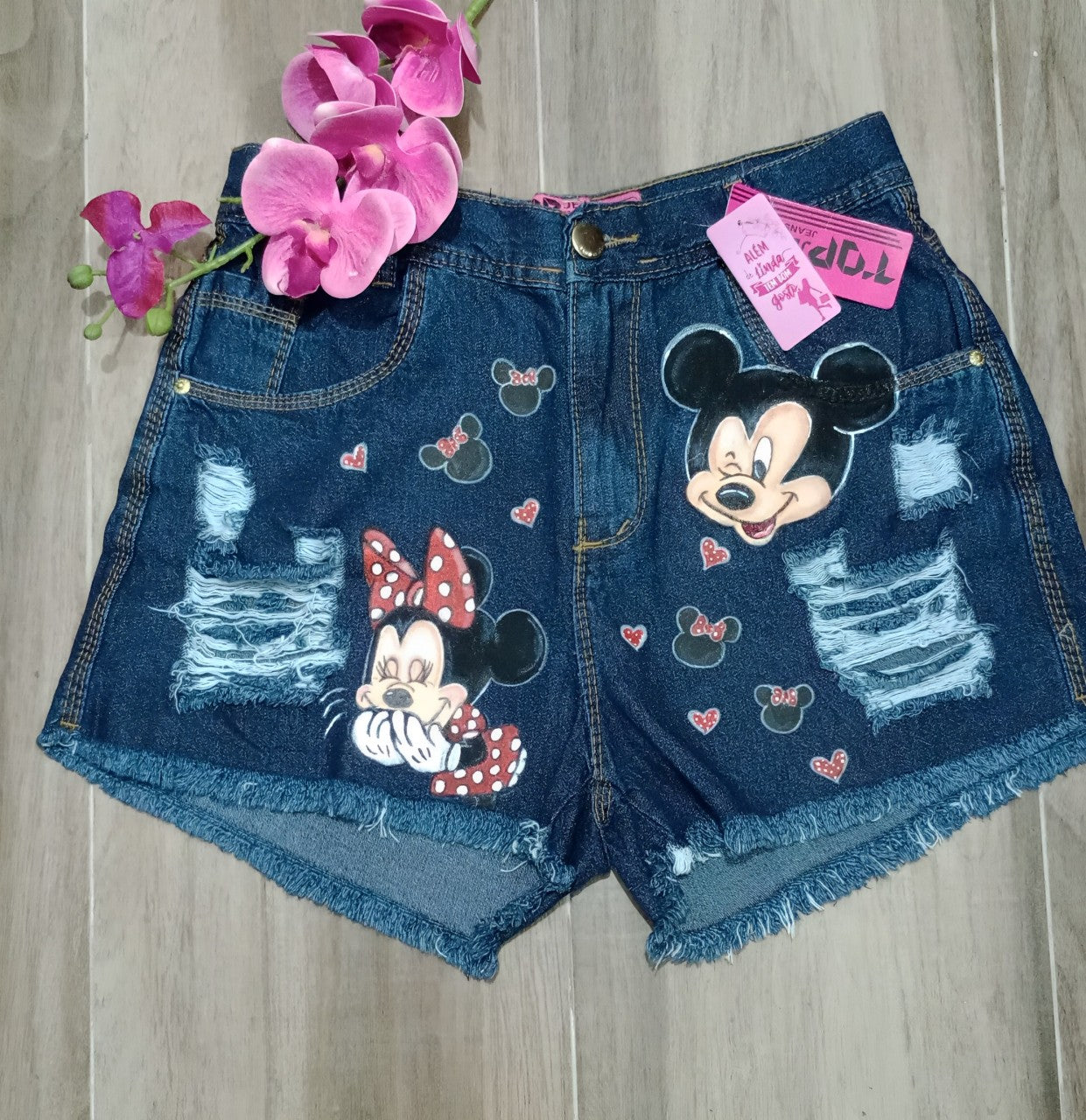 Shorts jeans personalizados adulto mickey