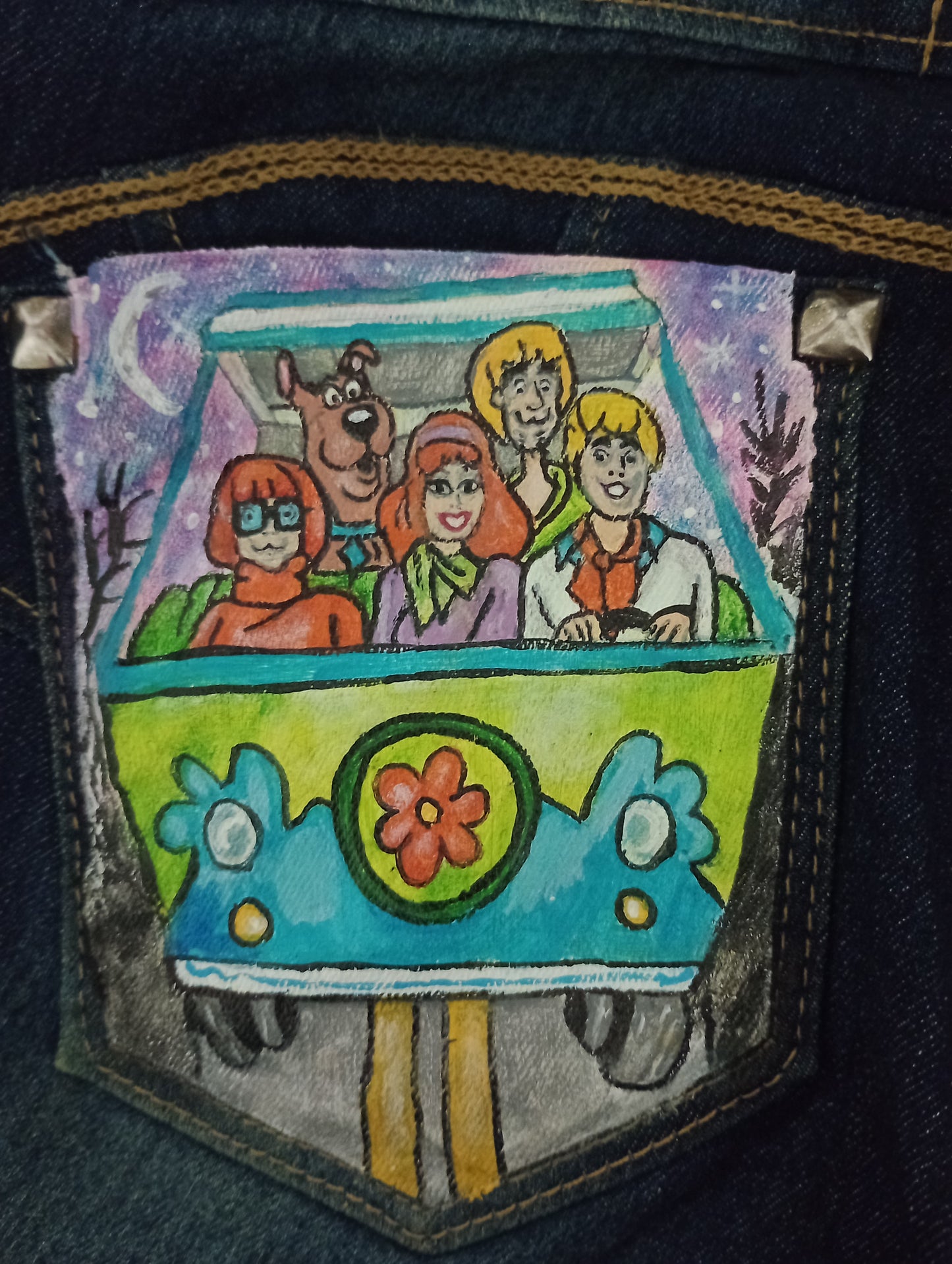Calca jeans personalizada a mão scooby doo