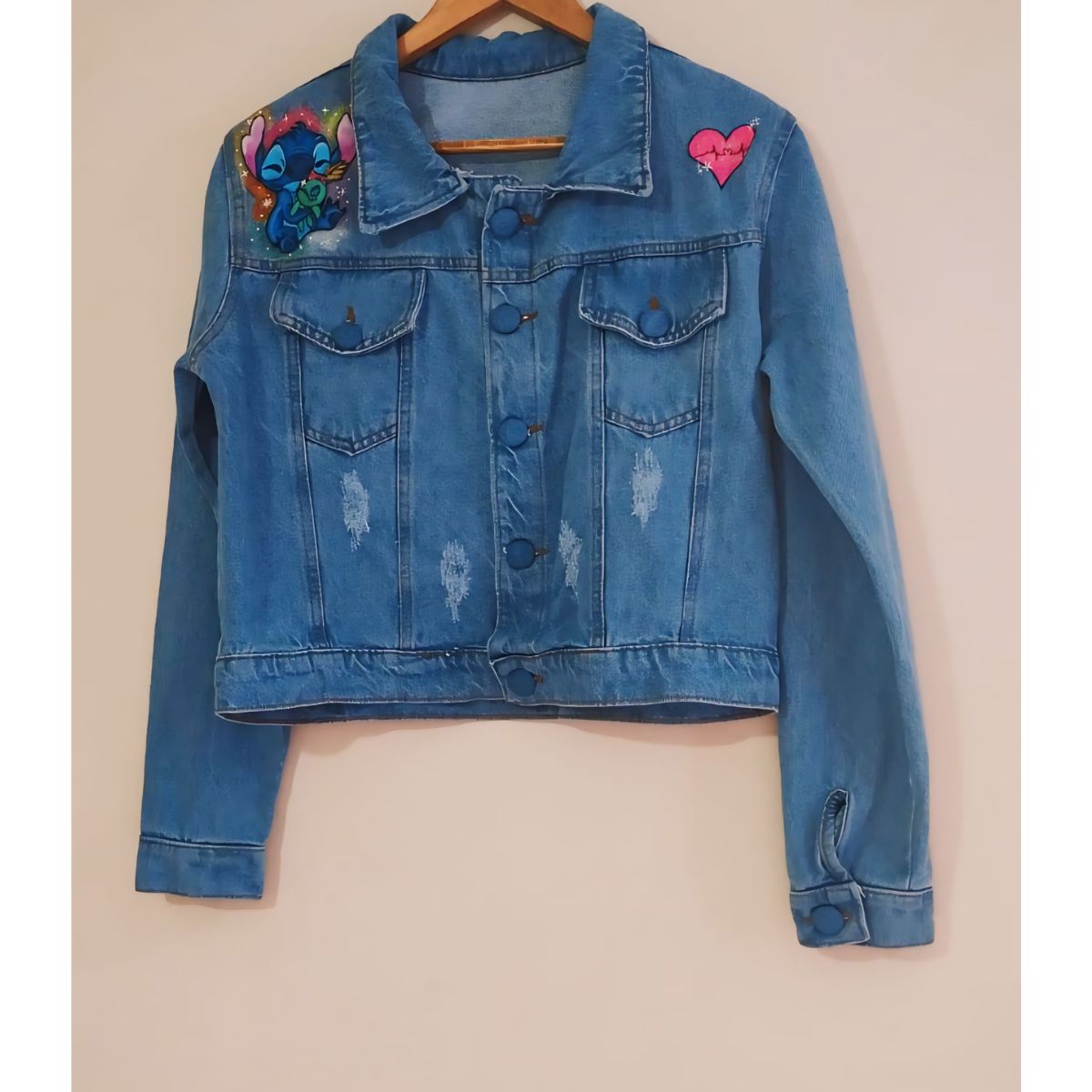 Jaqueta adulta jeans pintada a mão