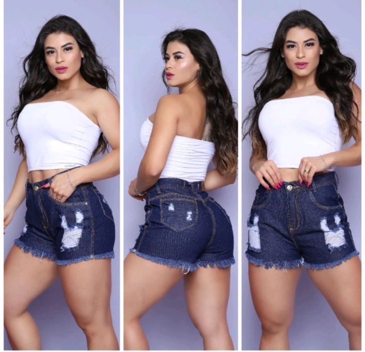 Shorts jeans adulto pintado á mão minnie