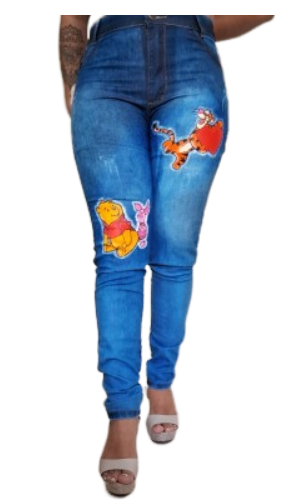 calça jeans pintada mão pooh